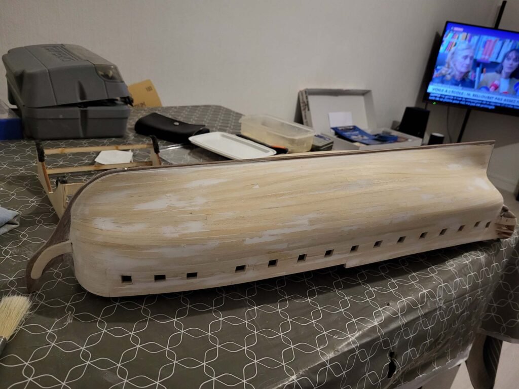 Maquette en bois d'un navire bateau en construction