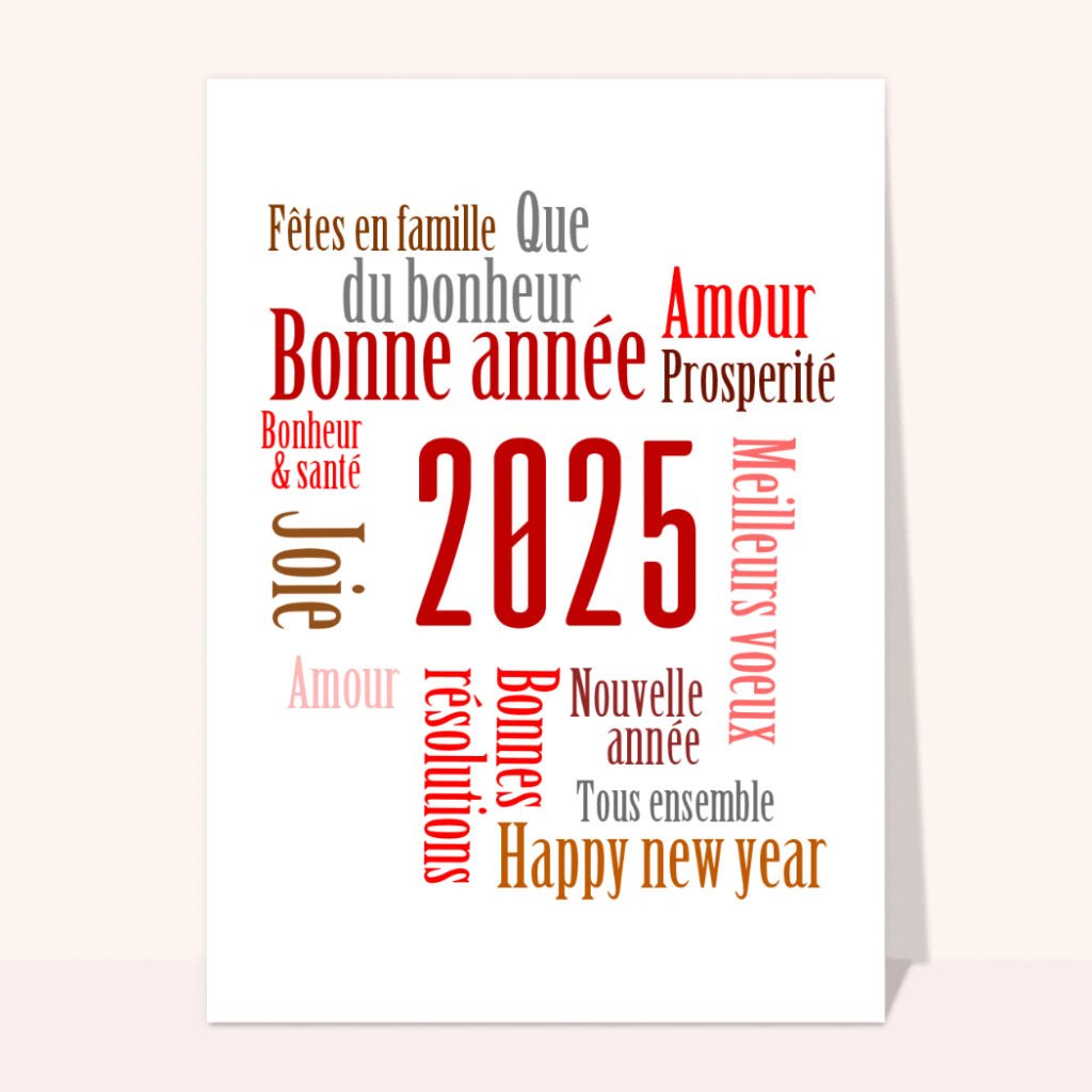 Carte de vœux 2025 avec messages bonne année et bonheur