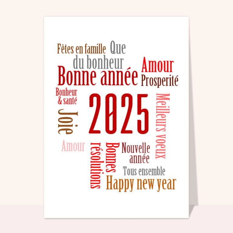 Carte de vœux 2025 avec messages bonne année et bonheur