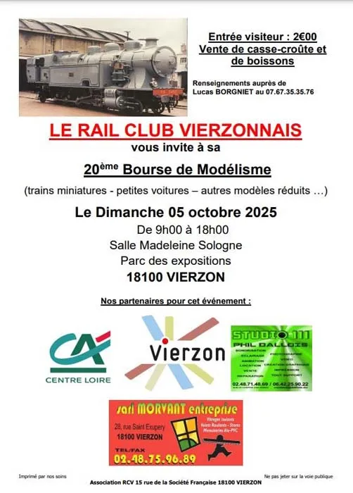 Affiche 20eme bourse modélisme Rail Club Vierzonais octobre 2025