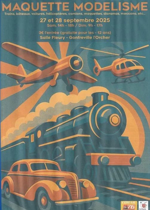 Affiche 8eme maquette modelisme avions trains voitures Gonfreville septembre 2025