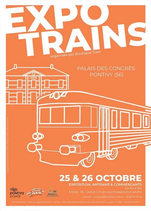 Affiche Expo Trains Pontivy octobre orange blanc 2025